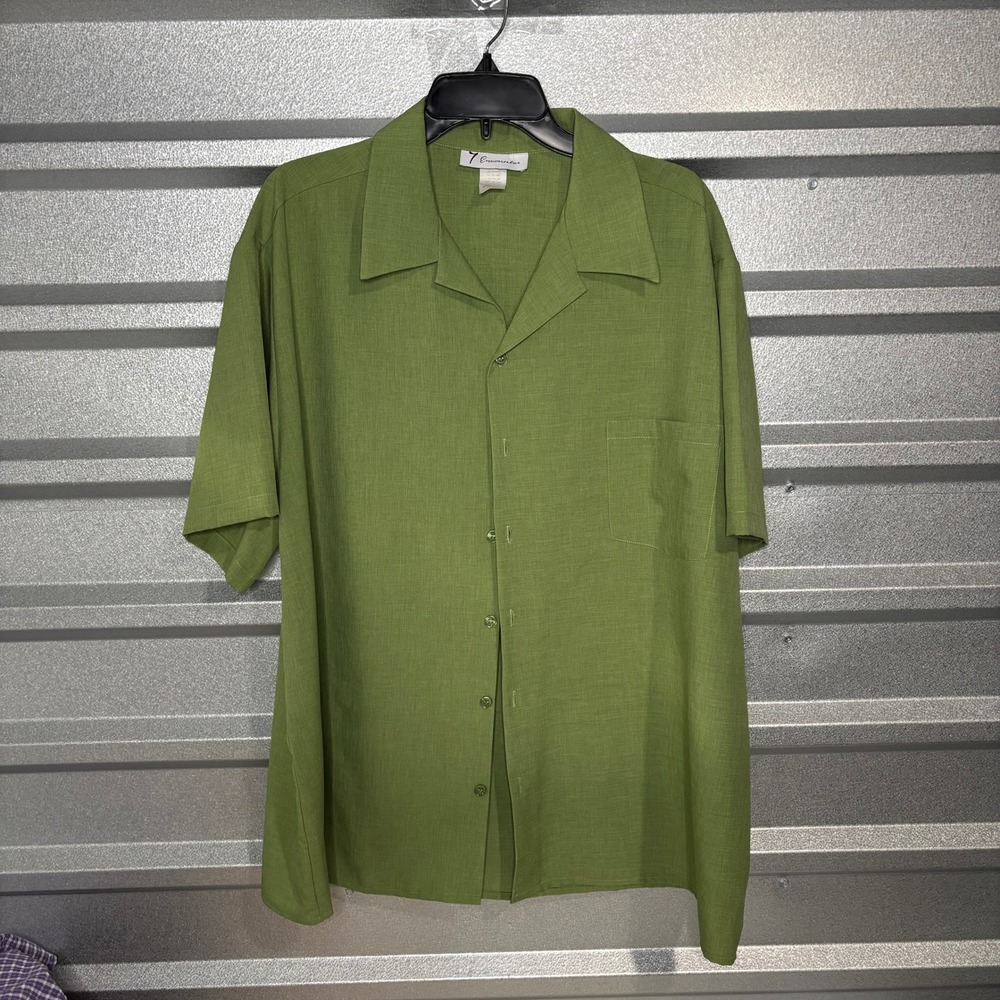 7 Encounter Men's Camp Shirt 2XL Green Short Sleeve Button Front